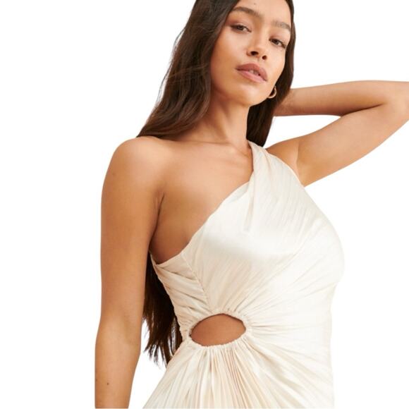 Anthropologie x Dress Forum Ivory One-Shoulder Pleated Cutout Dress* - Picture 7 of 9